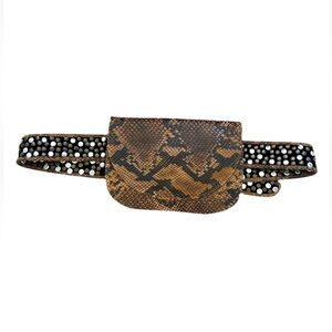 Free People Animal Instinct Leather Studded Belt Removable Clutch Belt Size S/M